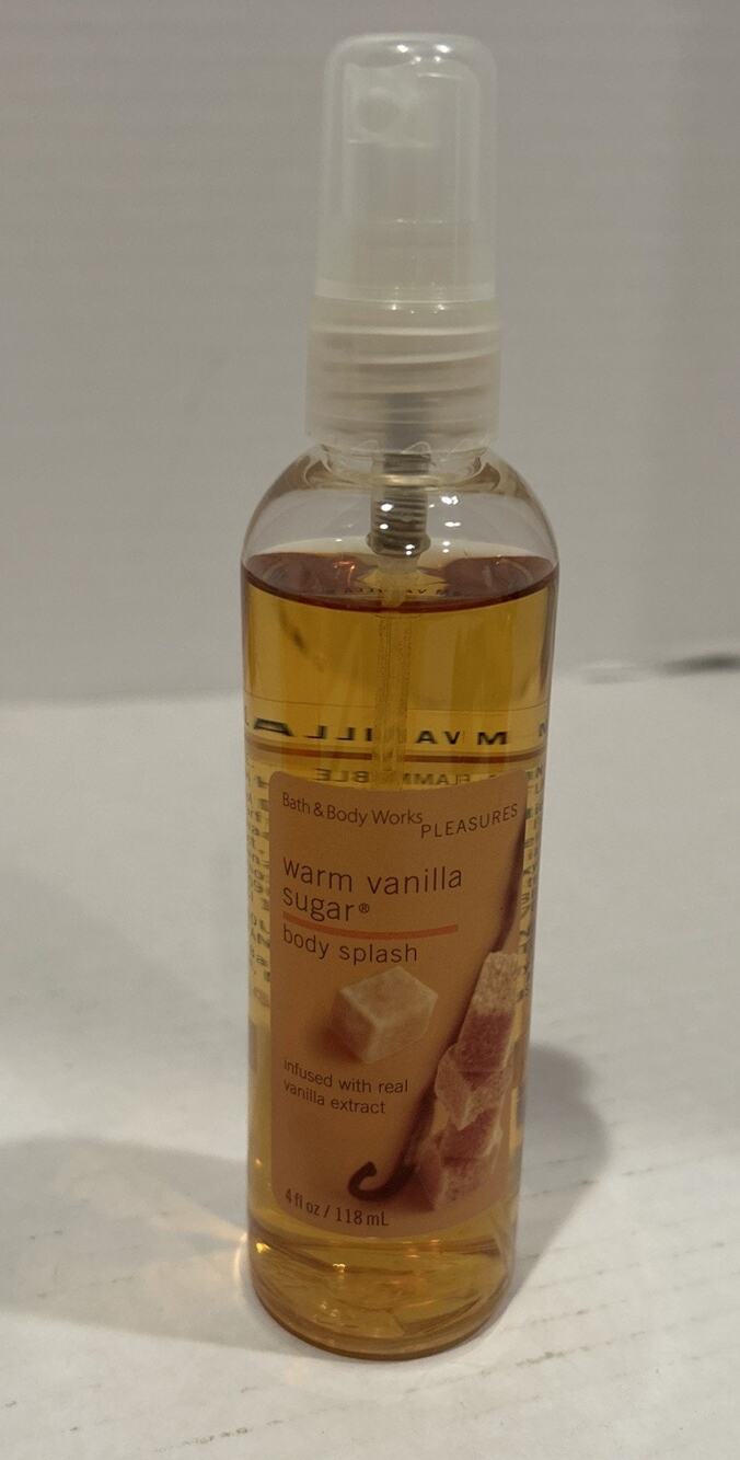 Vtg Bath & Body Works Pleasures Warm Vanilla Sugar Body Splash 4 fl oz.